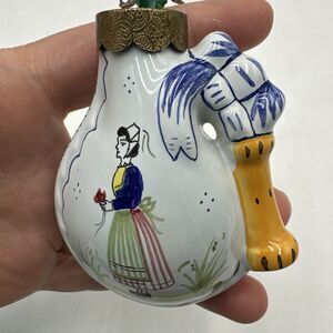 Rare HenRiot Quimper Christmas Ornament Noel 1992 Peasant Girl Holding Flower